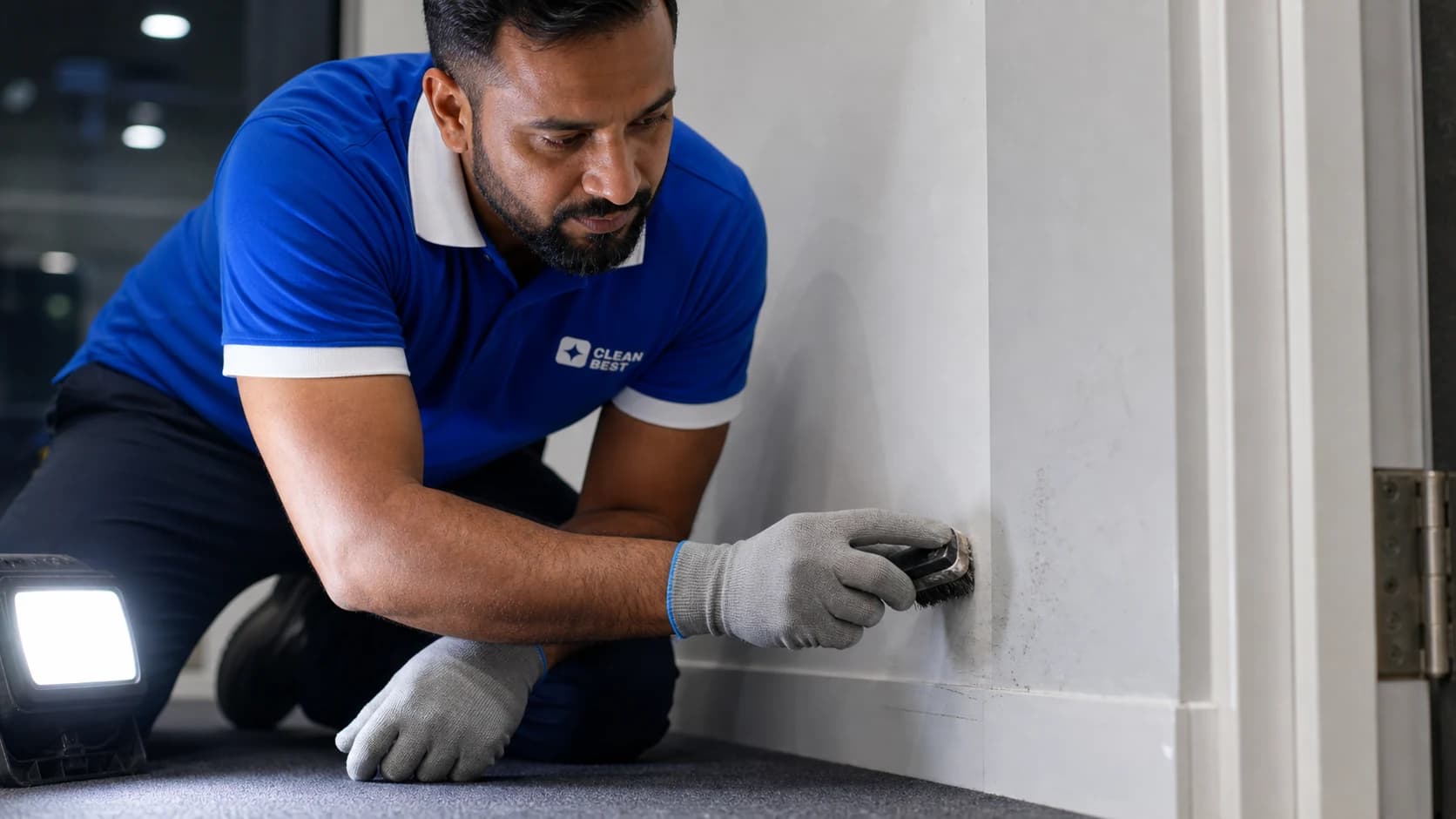 Clean Best cleaner detailing an empty warehouse-conversion apartment for a bond clean in Alexandria NSW