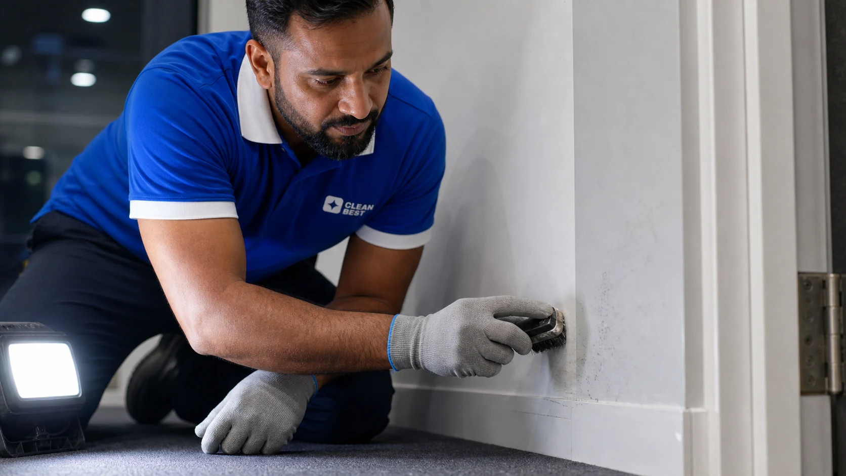 Clean Best cleaner detailing an empty warehouse-conversion apartment for a bond clean in Alexandria NSW